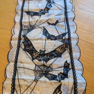 Secret Celebrity Halloween Lace Table Runner 14”x 72” Spiderweb Embroidered Bats